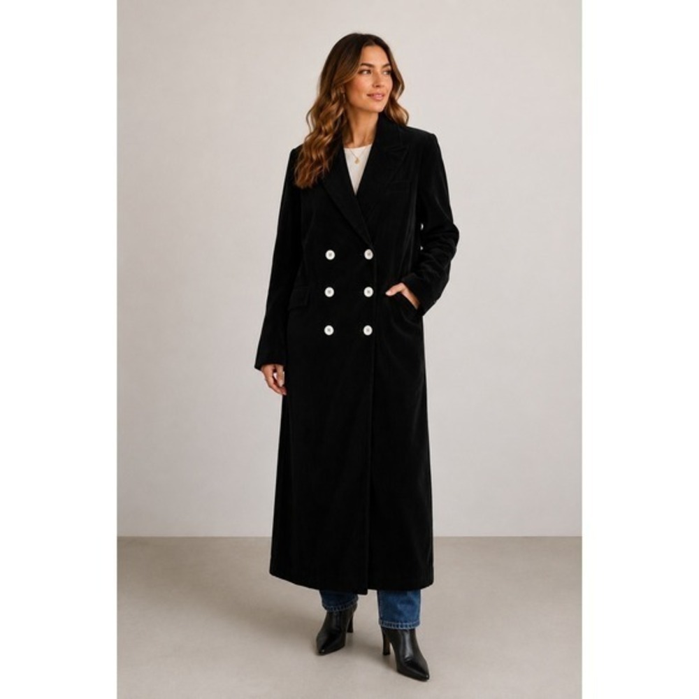 NWT Alexa Chung x Madewell Corduroy Long Coat 14 Black Oversized 52" NT086